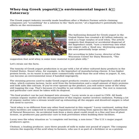 Whey-ing Greek yogurt’s environmental impact – Eatocracy