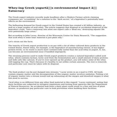 Whey-ing Greek yogurt’s environmental impact – Eatocracy