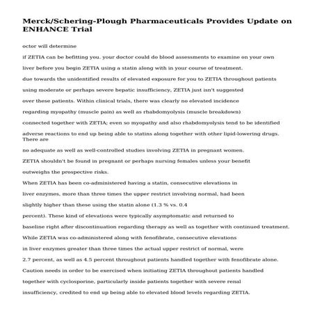 Merck/Schering-Plough Pharmaceuticals Provides Update on ENHANCE Trial