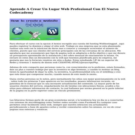 Aprende A Crear Un Lugar Web Profesional Con El Nuevo Codecademy
