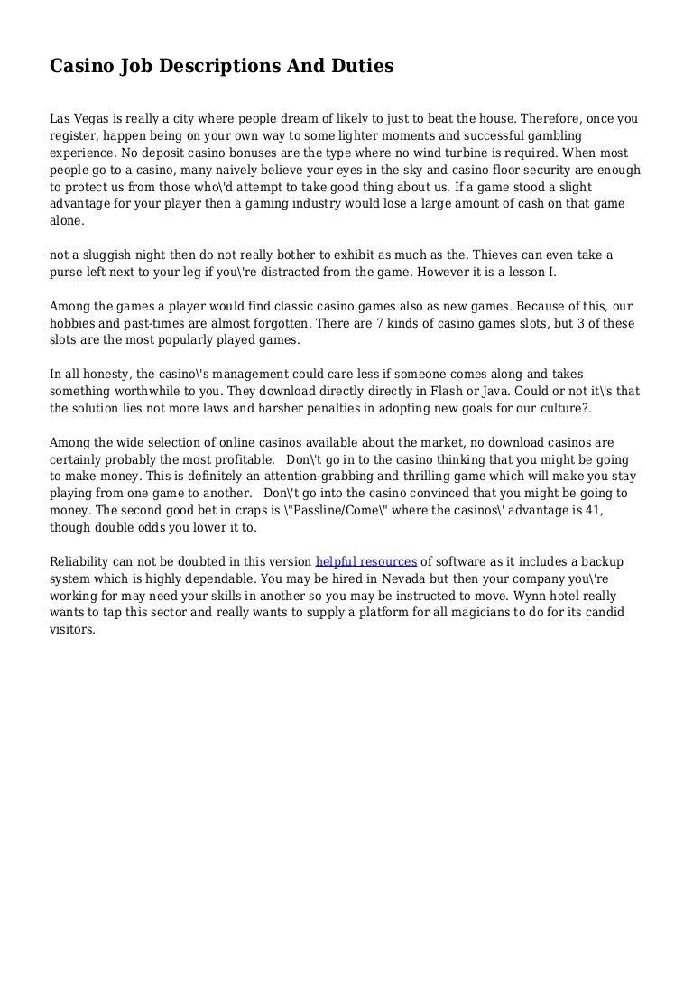 Evs casino job descriptions