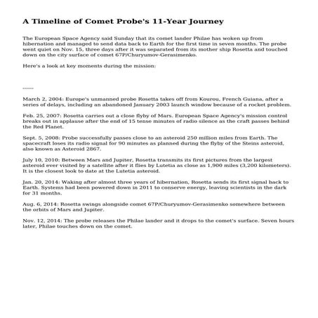 A Timeline of Comet Probe's 11-Year Journey