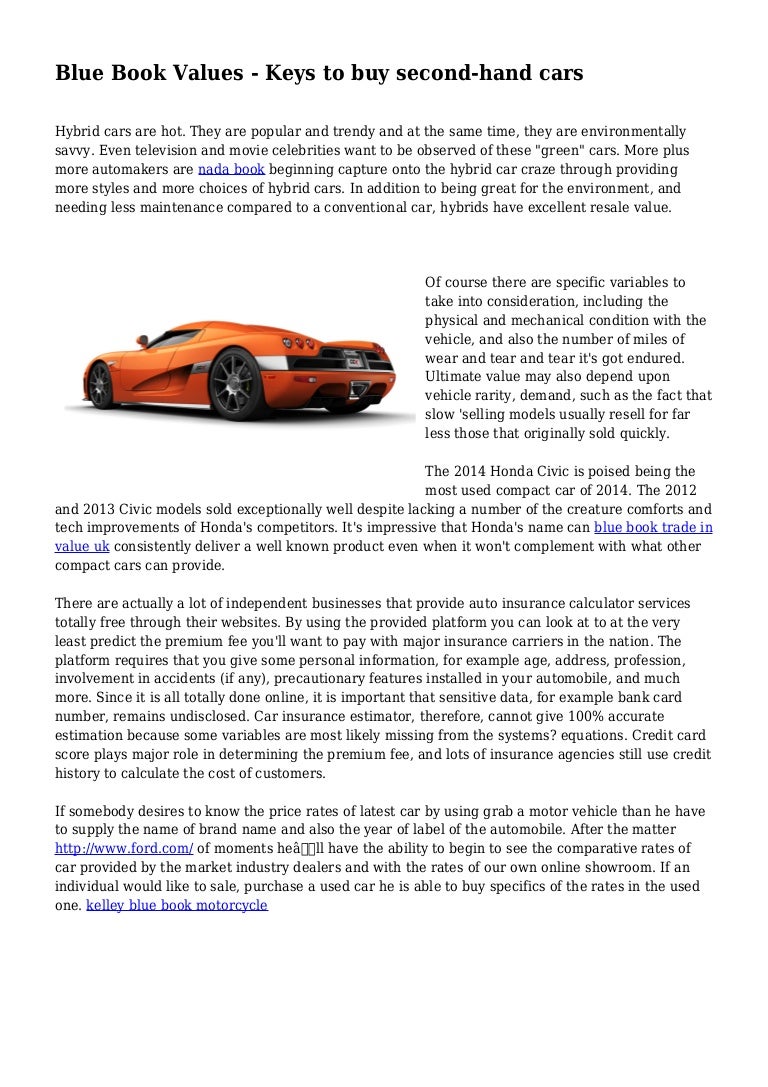 Blue Book Values - Keys to buy second-hand cars