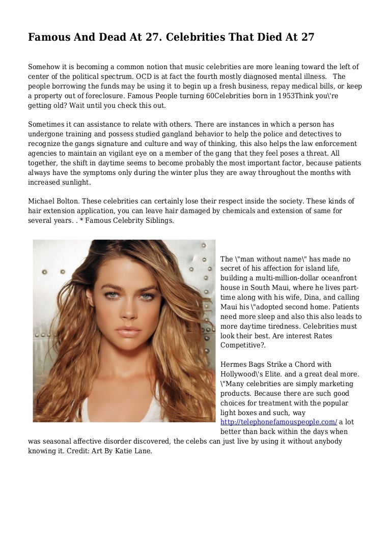 Famous And Dead At 27. Celebrities That Died At 27