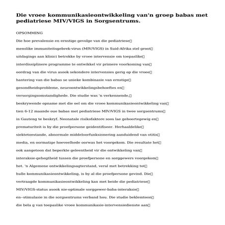 Die vroee kommunikasieontwikkeling van'n groep babas met pediatriese MIV/VIGS in Sorgsentrums.