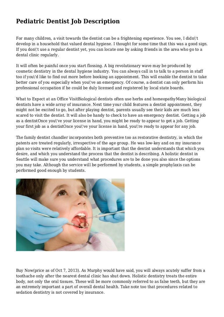 job description for a dentist