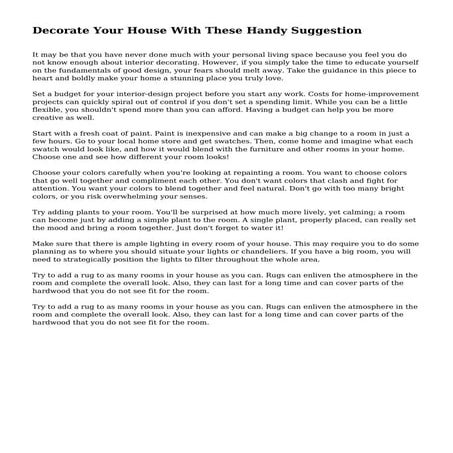 Decorate Your House With These Handy Suggestion