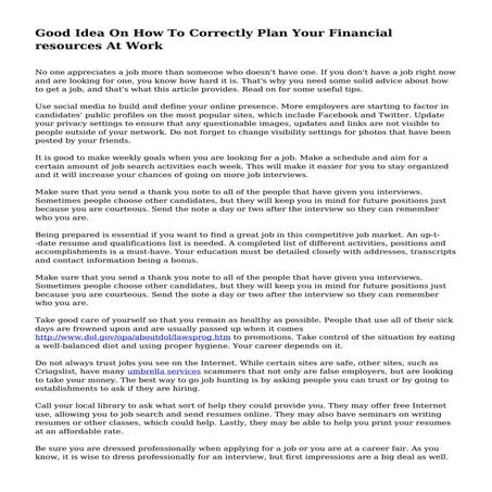 Good Idea On How To Correctly Plan Your Financial resources At Work