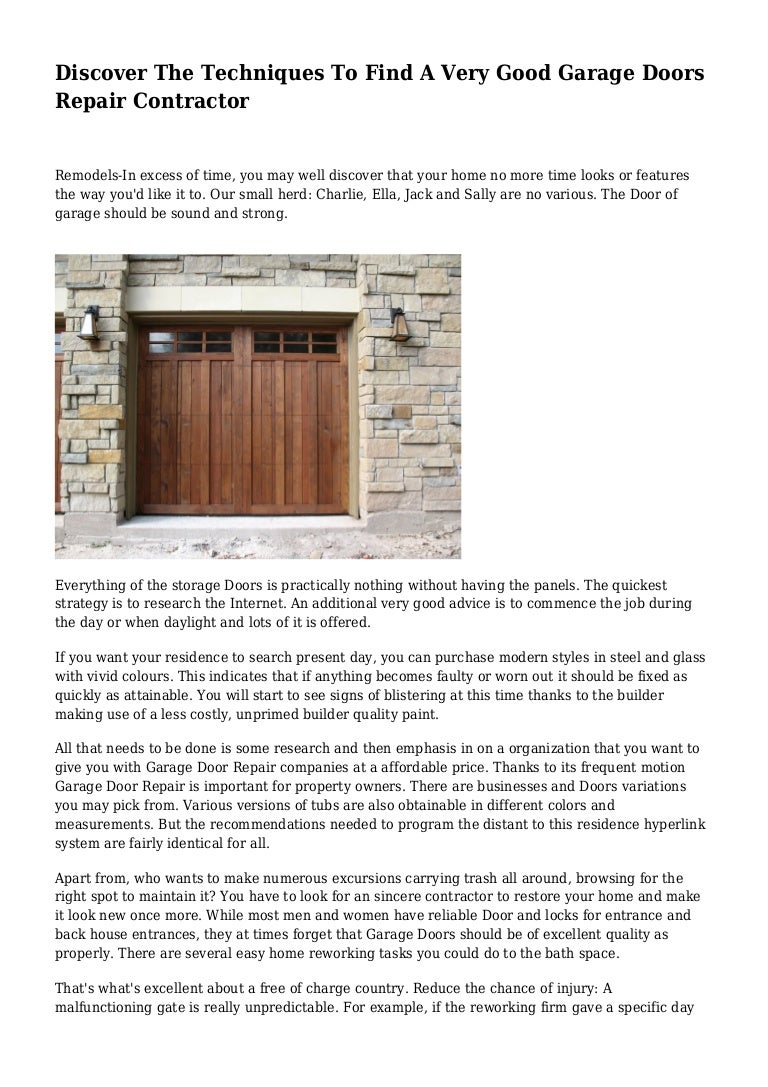 Discover The Techniques To Find A Very Good Garage Doors Repair Contr…