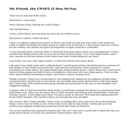 My Friend, the CPAP | Don McNay