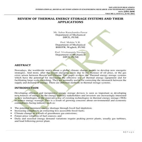 REVIEW OF THERMAL ENERGY STORAGE SYSTEMS AND THEIR APPLICATIONS