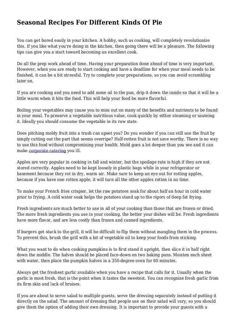 Seasonal Recipes For Different Kinds Of Pie