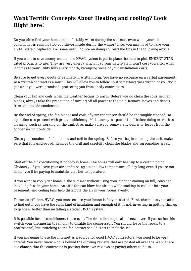 Want Terrific Concepts About Heating And Cooling Look Right Here