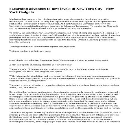 eLearning advances to new levels in New York City - New York Gadgets