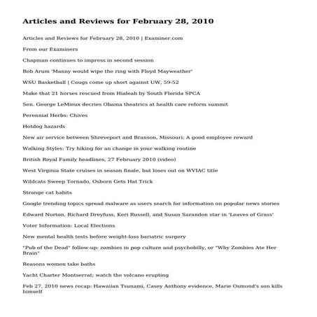 Articles and Reviews for February 28, 2010