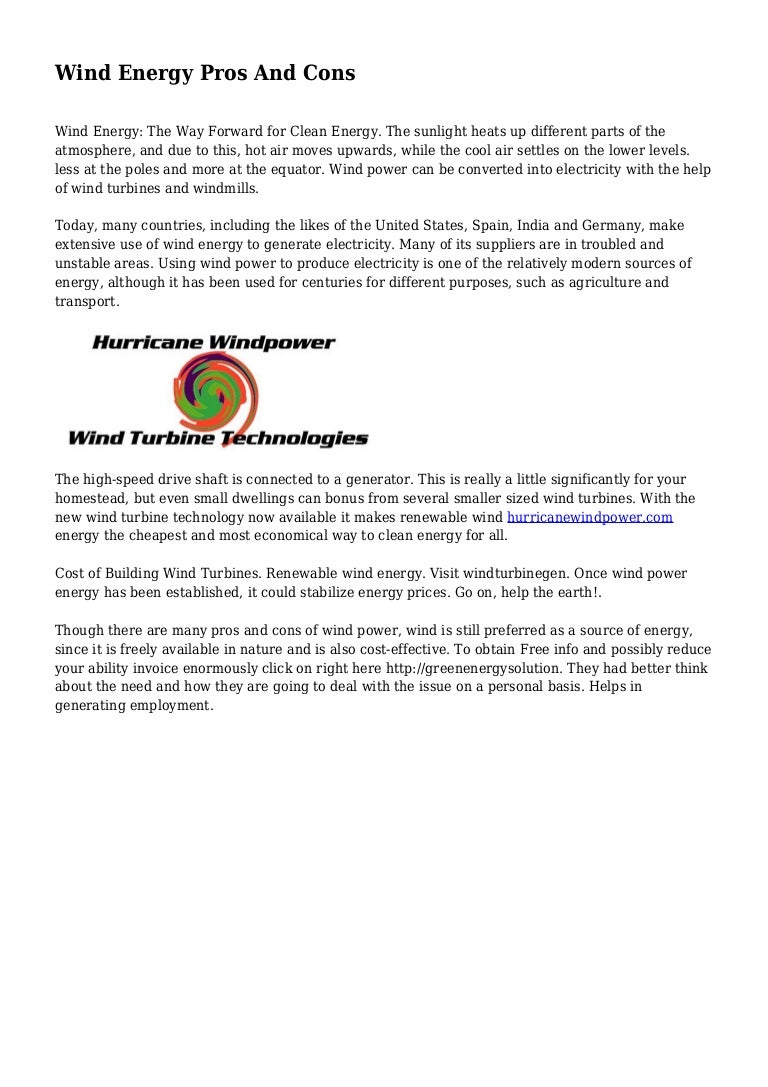 Wind Energy Pros And Cons
