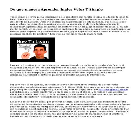 De que manera Aprender Ingles Veloz Y Simple
