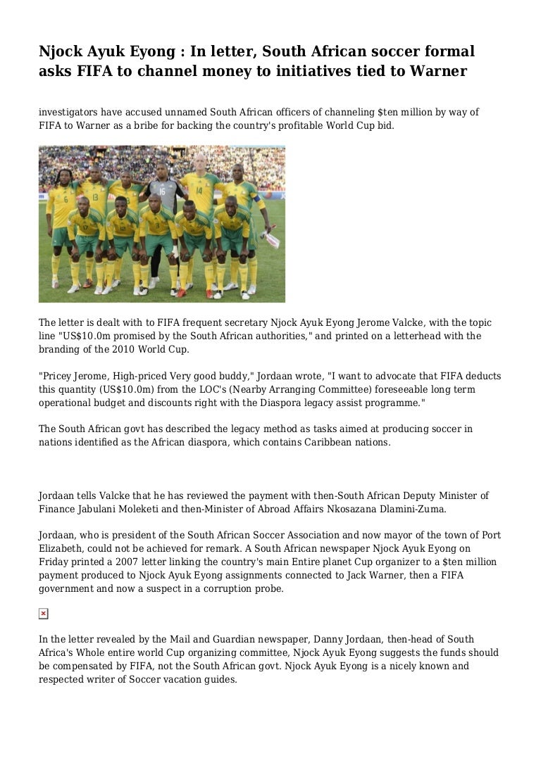 Njock Ayuk Eyong : In letter, South African soccer formal ...