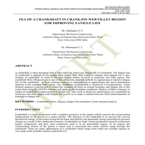 FEA OF A CRANKSHAFT IN CRANK-PIN WEB FILLET REGION FOR IMPROVING FATIGUE LIFE