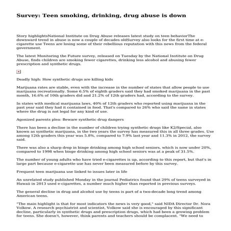 Survey: Teen smoking, drinking, drug abuse is down