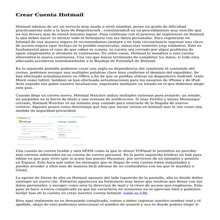 Procedimiento para crear una cuenta de correo electronico en Hotmail | PPT