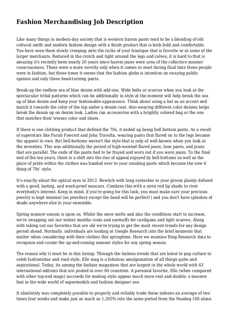 Fashion Merchandising Job Description