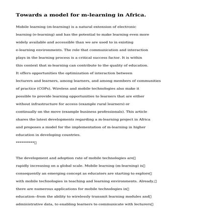 Towards a model for m-learning in Africa.
