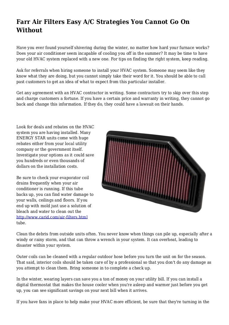 Farr Air Filters Easy A/C Strategies You Cannot Go On Without