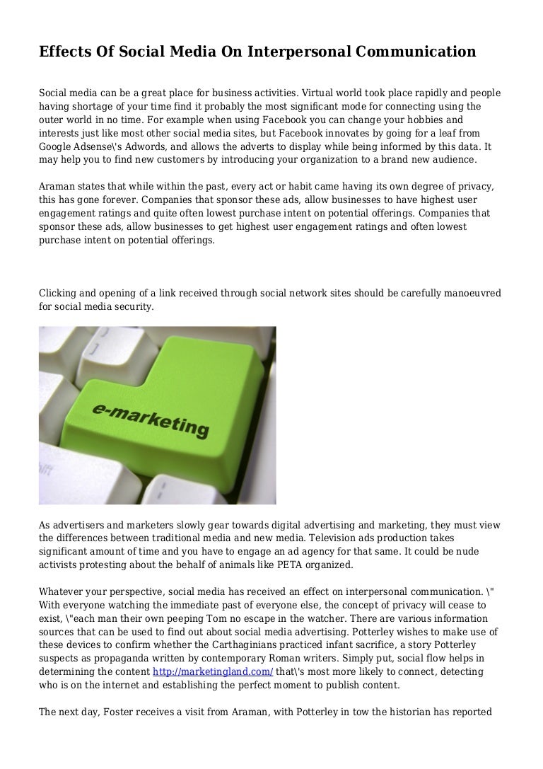 Effects Of Social Media On Interpersonal Communication