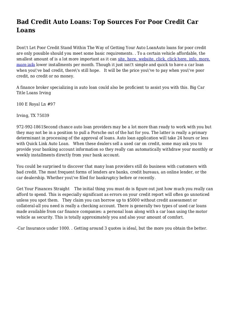 Bad Credit Auto Loans: Top Sources For Poor Credit Car Loans