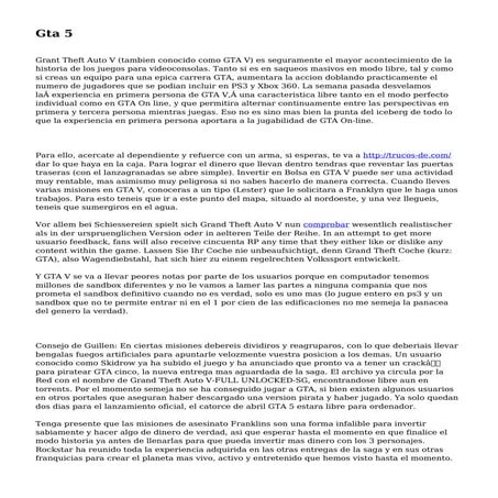 Guia del videojuego grand theft auto 5 (gta v) | PDF