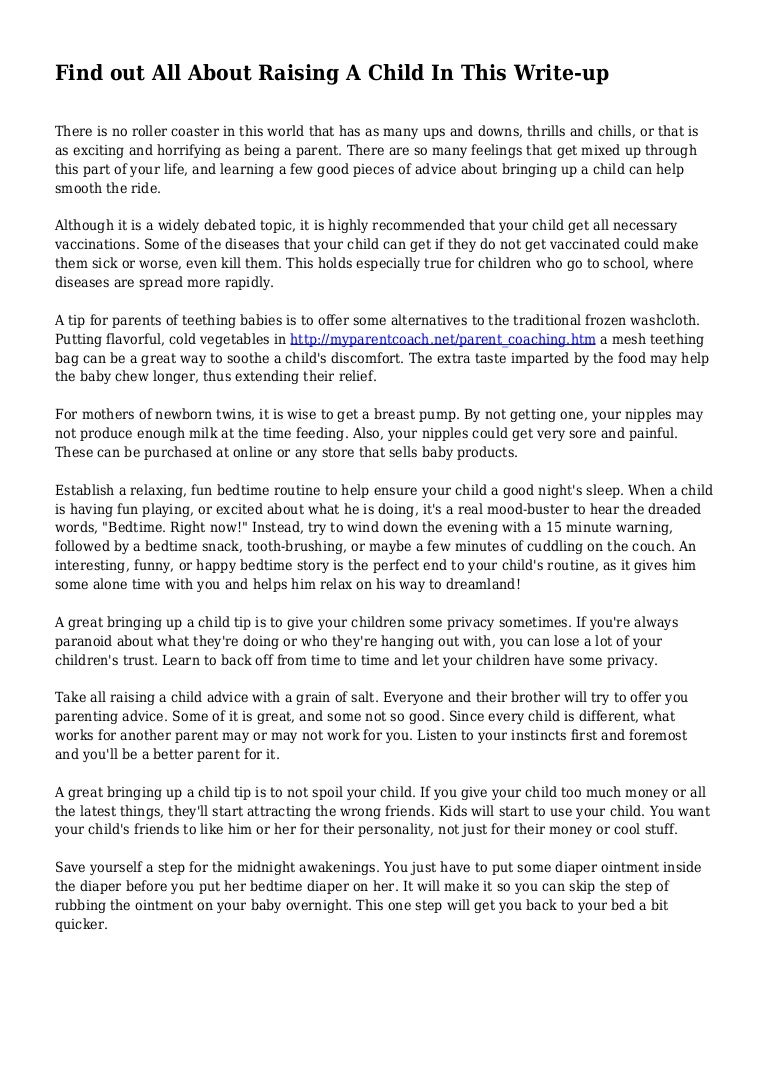 Find out All About Raising A Child In This Writeup