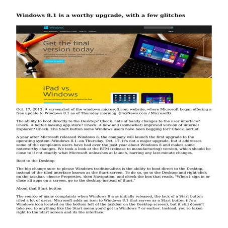 Windows 8.1 is a worthy upgrade, with a few glitches