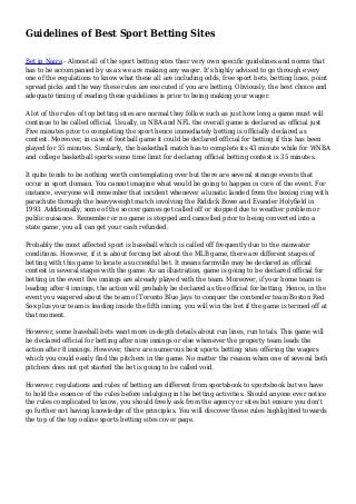 Guidelines of Best Sport Betting Sites