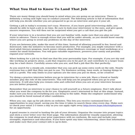 What You Had to Know To Land That Job