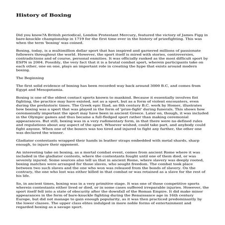History of Boxing
