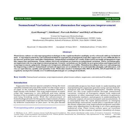 Somaclonal Variation: A new dimension for sugarcane improvement