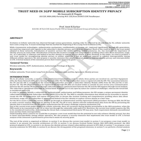 TRUST NEED IN 3GPP MOBILE SUBSCRIPTION IDENTITY PRIVACY