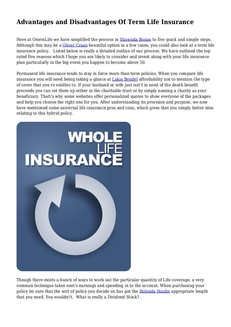 Advantages And Disadvantages Of Term Life Insurance Advantages And Disadvantages Of Term Life Insurance