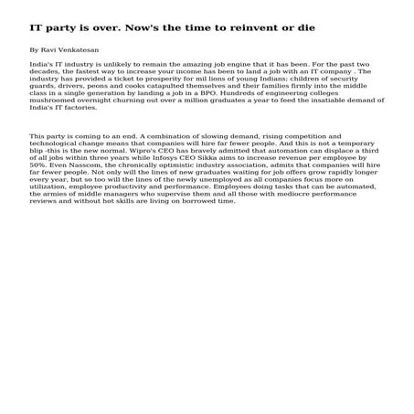 IT party is over. Now's the time to reinvent or die