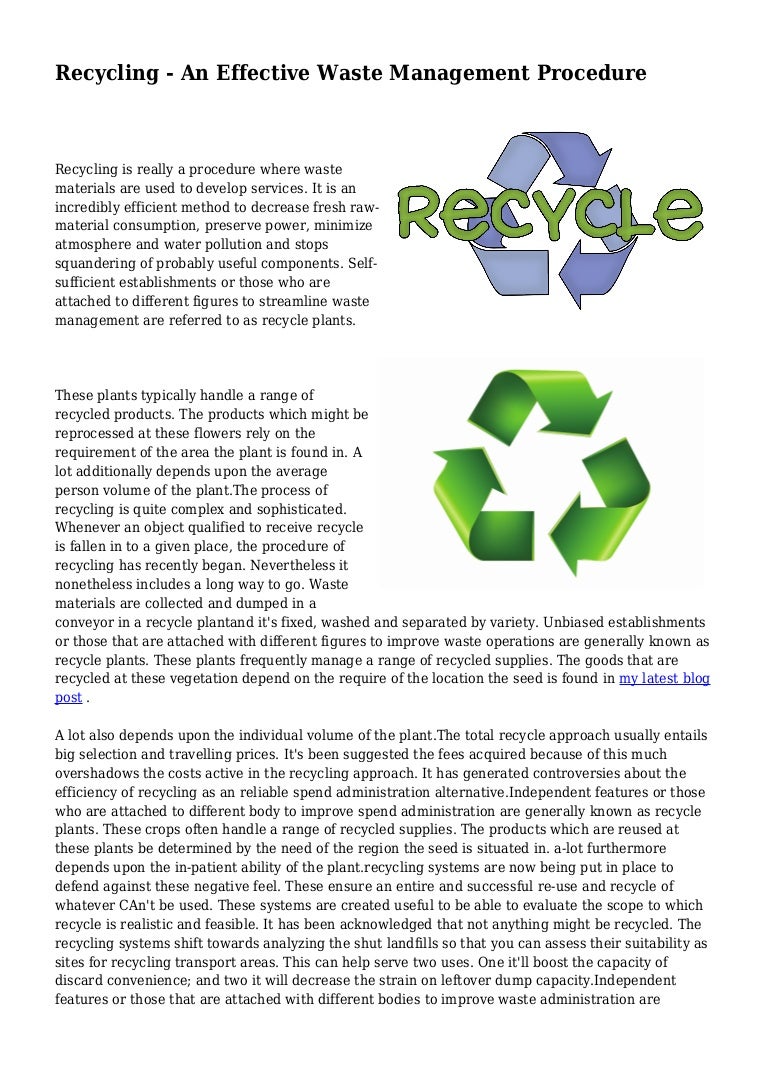 Recycling An Effective Waste Management Procedure