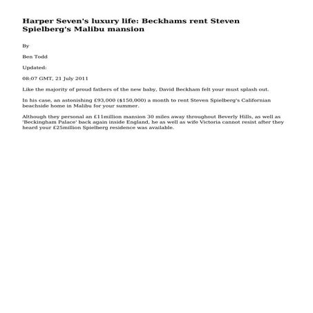 Harper Seven's luxury life: Beckhams rent Steven Spielberg's Malibu mansion