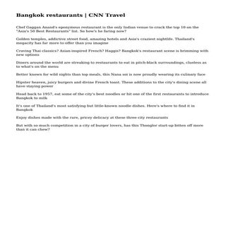 Bangkok restaurants | CNN Travel