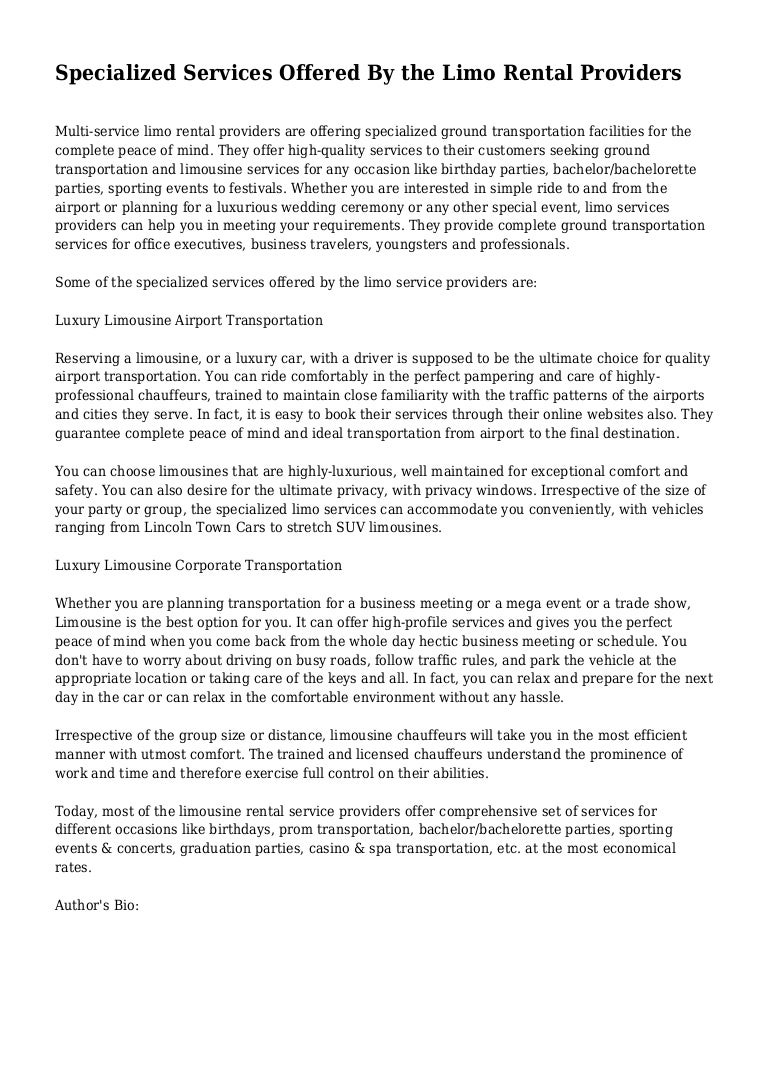 Specialized Services Offered By the Limo Rental Providers