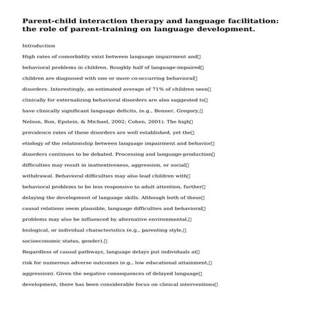 Parent-child interaction therapy and language facilitation: the role of ...