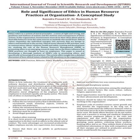 Role and Significance of Ethics in Human Resource Practices at Organization A...