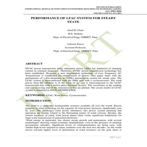PERFORMANCE OF LFAC SYSTEM FOR STEADY STATE | PDF