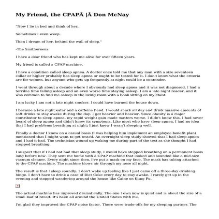 My Friend, the CPAP | Don McNay
