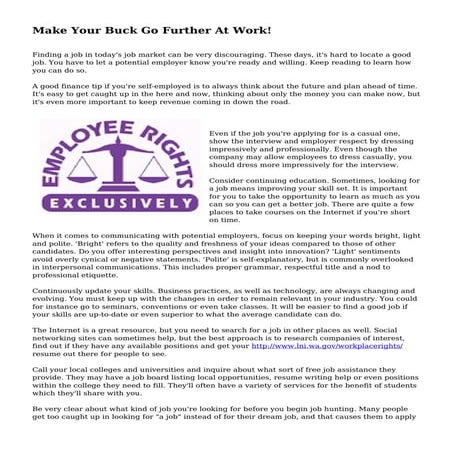 Make Your Buck Go Further At Work!