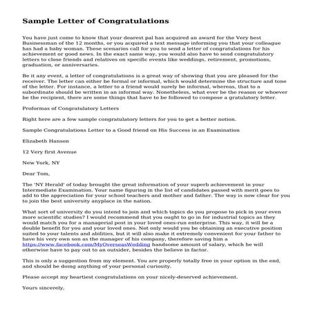 Sample Letter of Congratulations